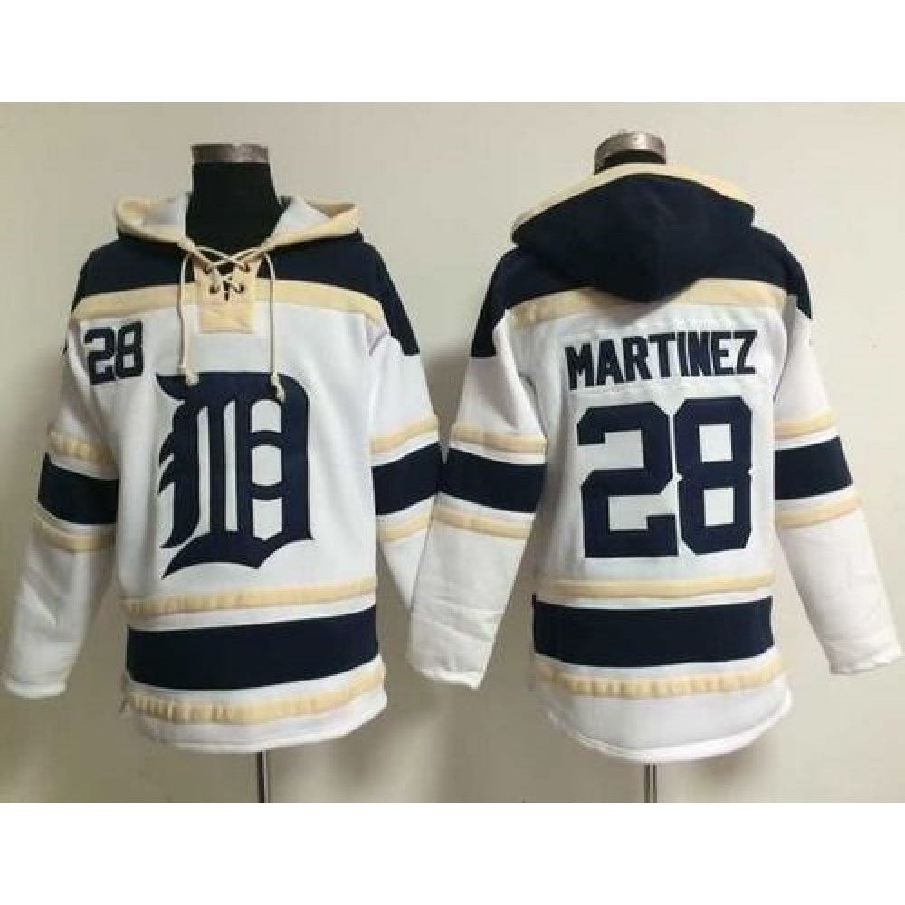 Tigers #28 J. D. Martinez White Sawyer Hooded Sweatshirt MLB Hoodie