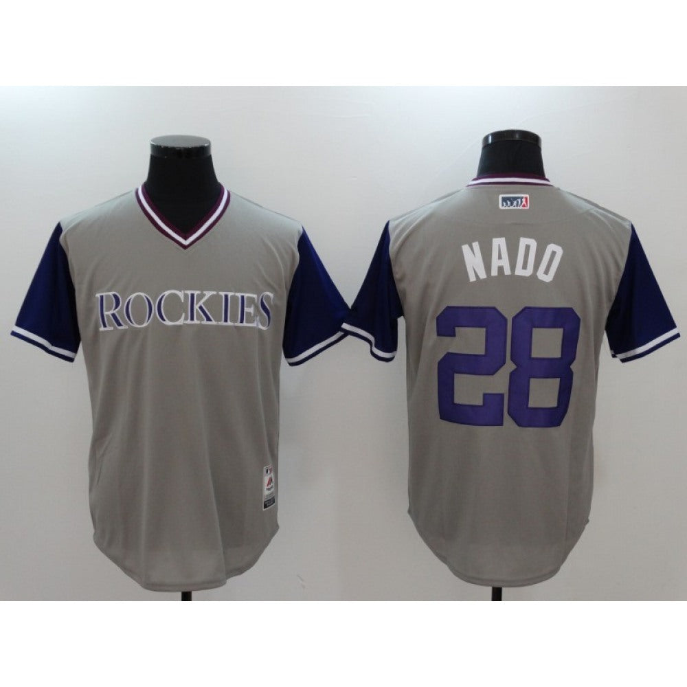 Men's Colorado Rockies #28 Nolan Arenado Grey Stitched Jersey