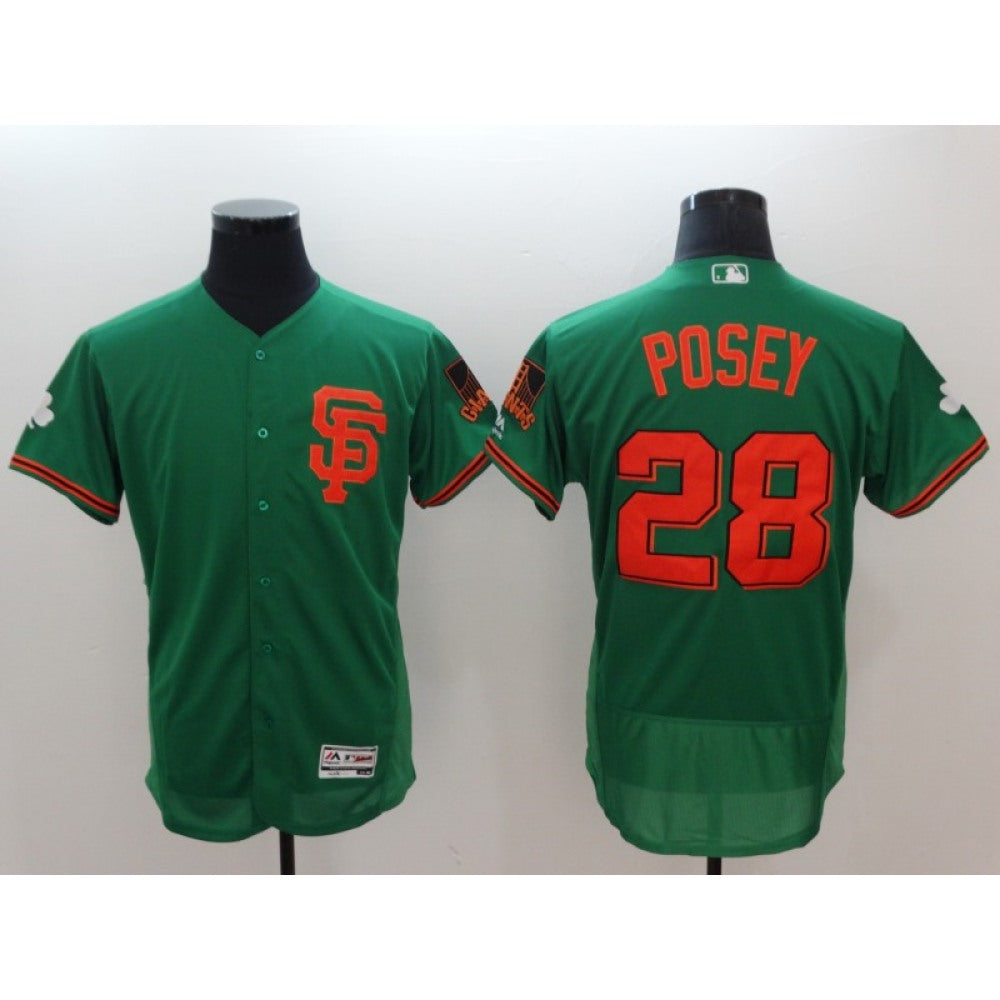 Men's San Francisco Giants #28 Buster Posey Green St Patrick's Day Flexbase Stitched MLB Jersey