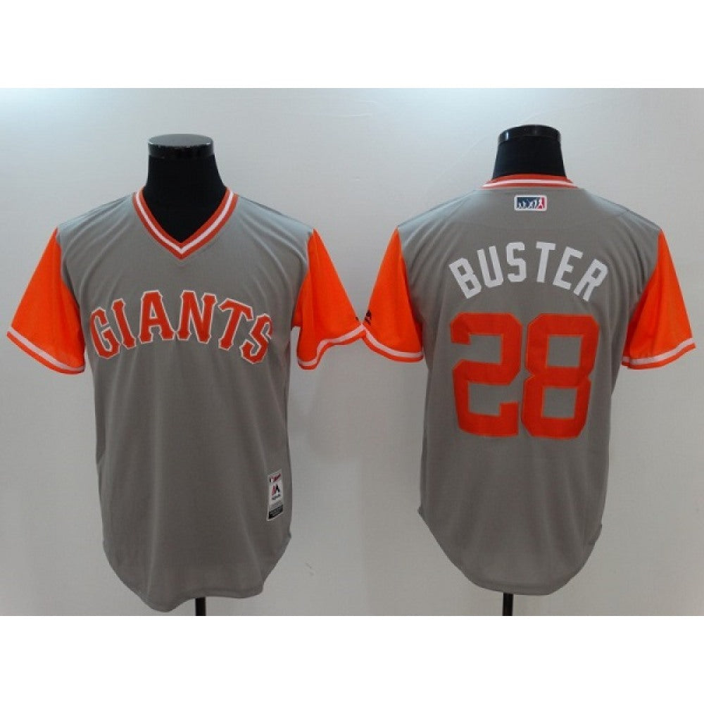 Men's San Franciscoc Giants #28 Buster Posey Grey Stitched MLB Jersey