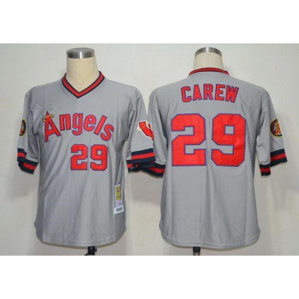 Mitchell And Ness 1985 Angels of Anaheim #29 Rod Carew Grey Stitched Throwback MLB Jersey