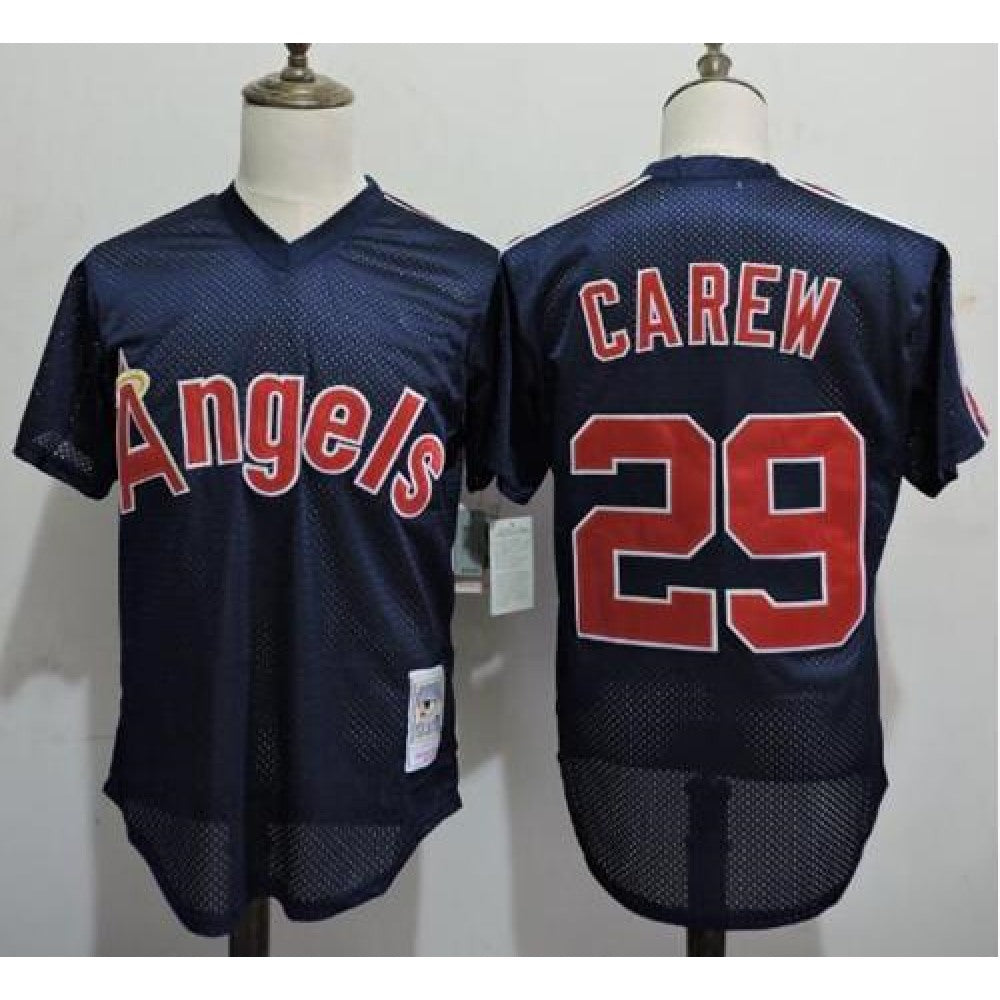 Mitchell And Ness Angels of Anaheim #29 Rod Carew Navy Blue Throwback Stitched MLB Jersey