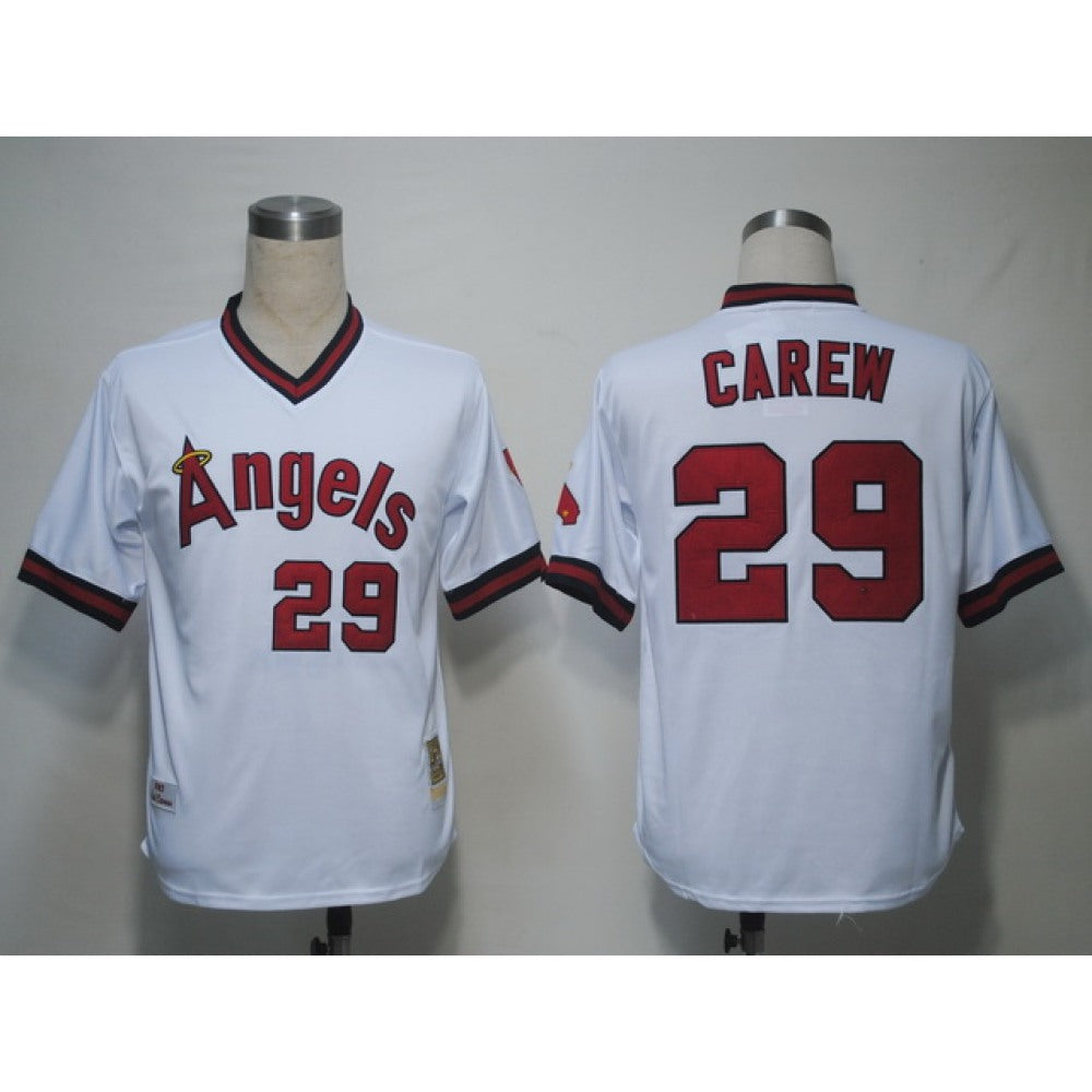 Mitchell and Ness Angels of Anaheim #29 Rod Carew White Stitched MLB Jersey
