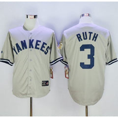 Mitchell And Ness 75TH Yankees #3 Babe Ruth Grey Throwback Stitched MLB Jersey