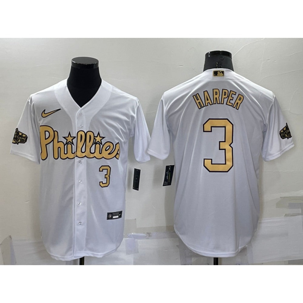 Men's Philadelphia Phillies #3 Bryce Harper 2022 All-Star White Cool Base Stitched Baseball Jersey