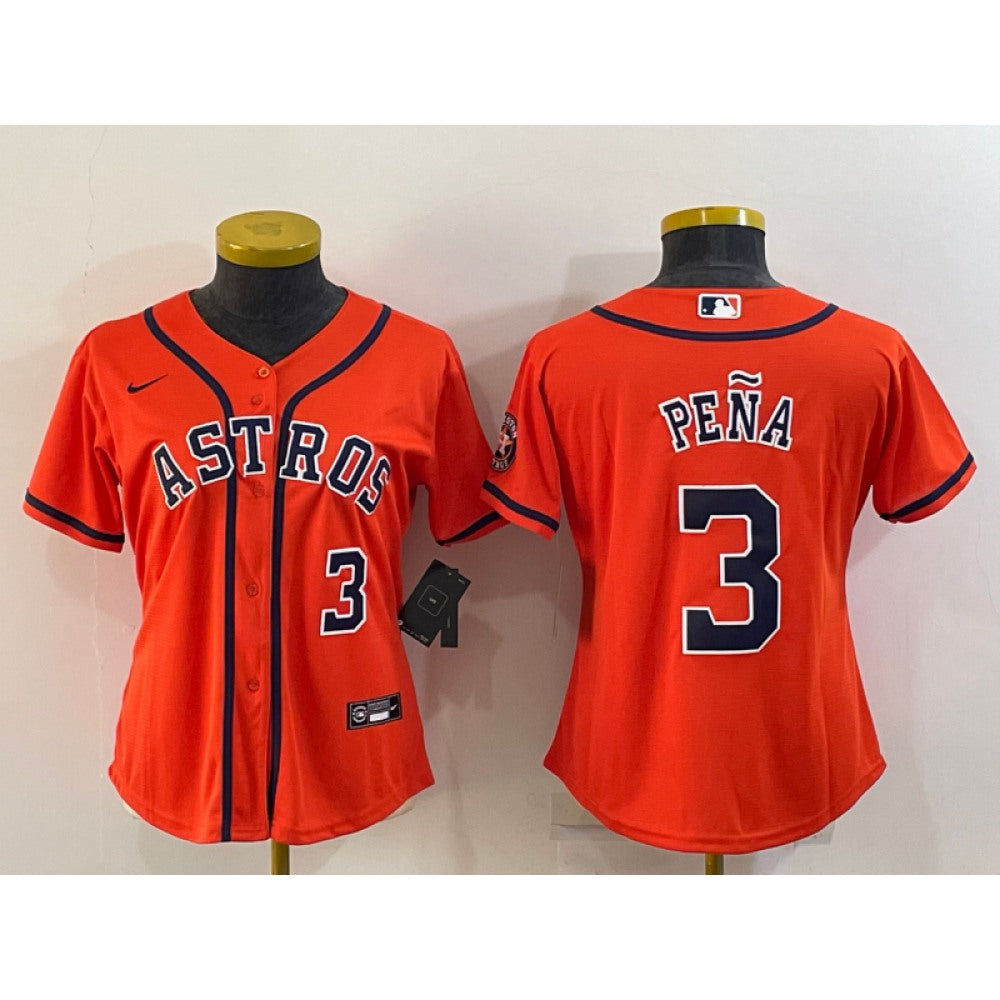 Women's Houston Astros #3 Jeremy Pena Orange With Patch Cool Base Stitched Baseball Jersey(Run Small)