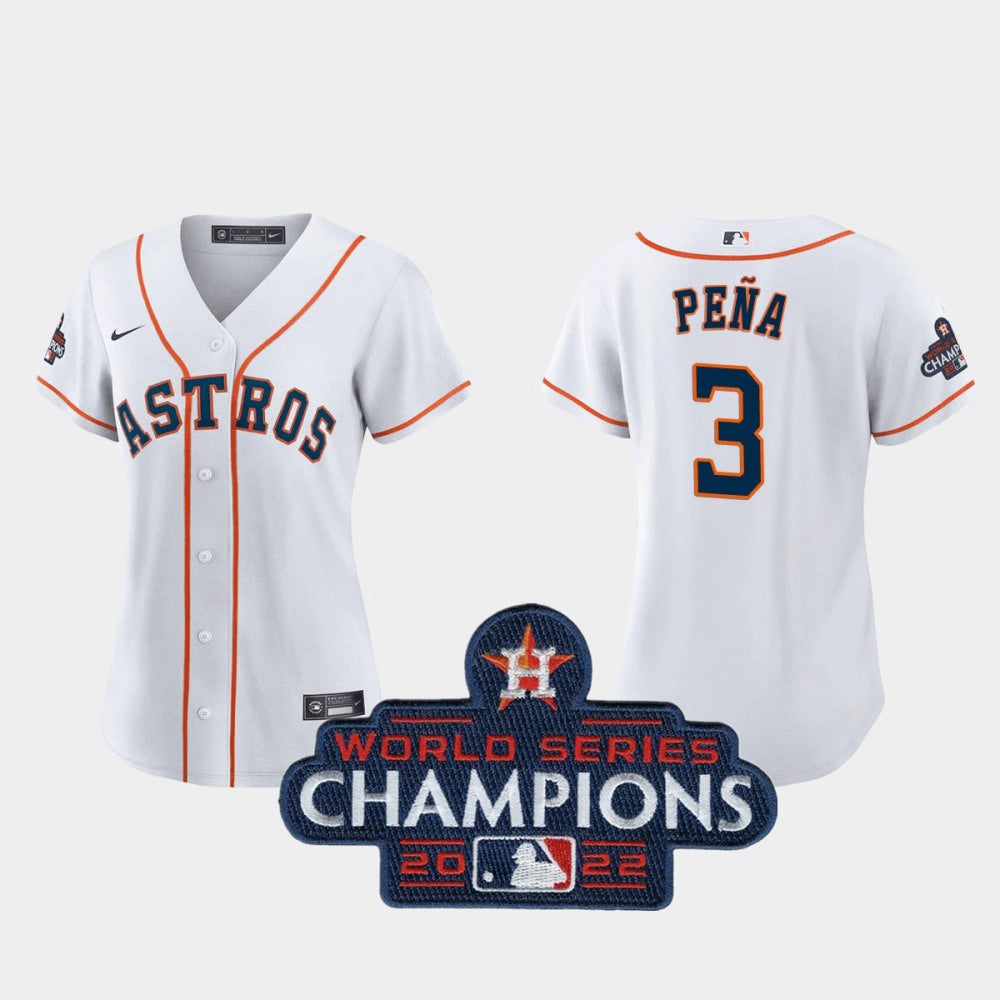 Women's Houston Astros #3 Jeremy Pena White 2022 World Series Champions Stitched Baseball Jersey(Run Small)
