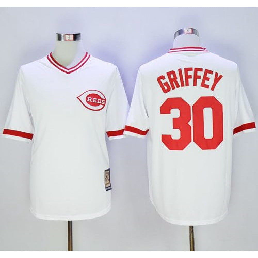 Mitchell And Ness Reds #30 Ken Griffey White Throwback Stitched MLB Jersey