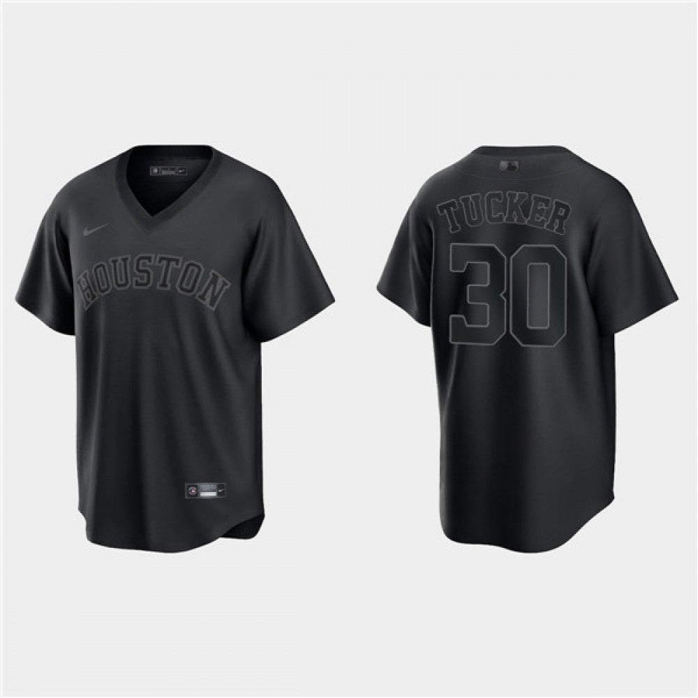 Men's Houston Astros #30 Kyle Tucker Black Pitch Black Fashion Replica Stitched Jersey