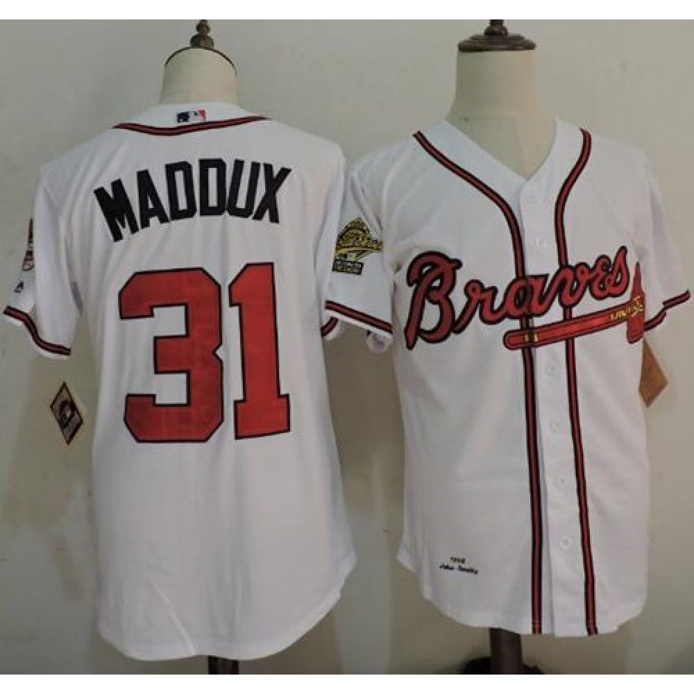 Mitchell And Ness 1995 Braves #31 Greg Maddux White Throwback Stitched MLB Jersey