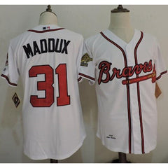 Mitchell And Ness 1995 Braves #31 Greg Maddux White Throwback Stitched MLB Jersey