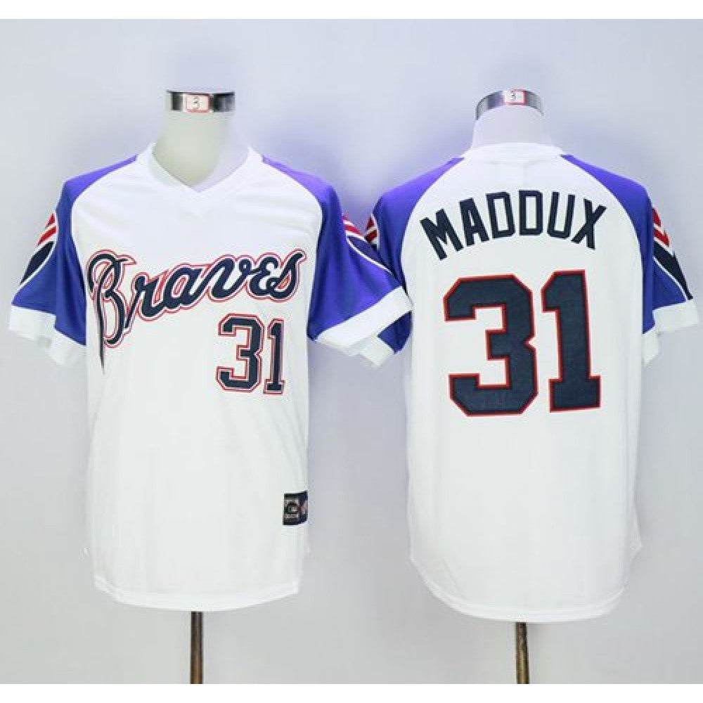 Mitchell And Ness 1973 Braves #31 Greg Maddux White Throwback Stitched MLB Jersey