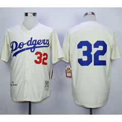 Mitchell and Ness Dodgers #32 Sandy Koufax Cream Throwback MLB Jersey