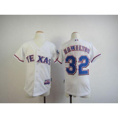 Rangers #32 Josh Hamilton White 2010 World Series Patch Stitched Youth MLB Jersey