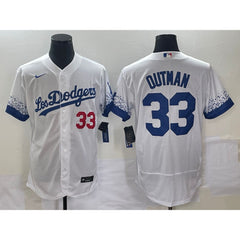 Men's Los Angeles Dodgers #33 James Outman White City Connect Flex Base Stitched Baseball Jersey