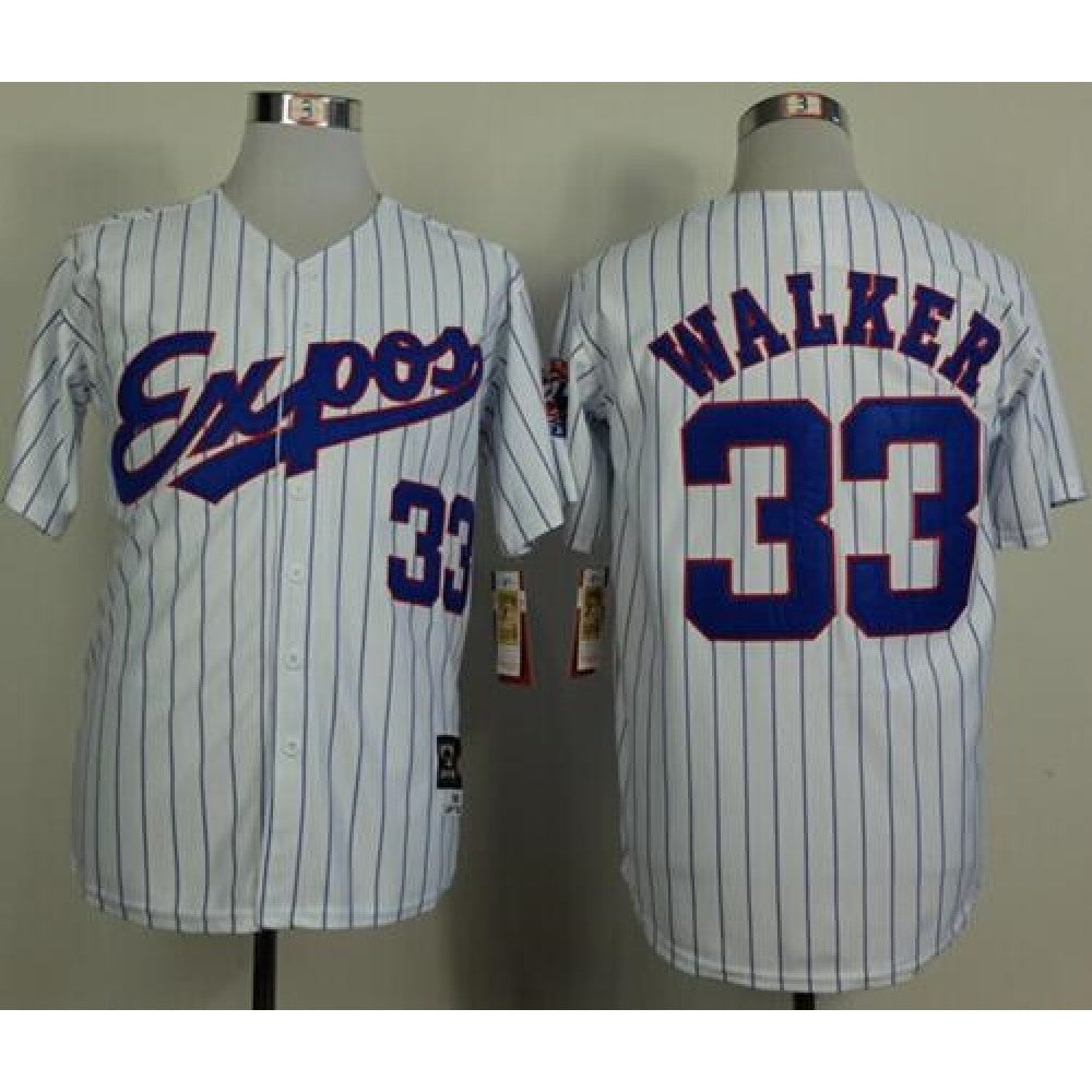 Mitchell And Ness 1982 Expos #33 Larry Walker White(Black Strip) Throwback Stitched MLB Jersey