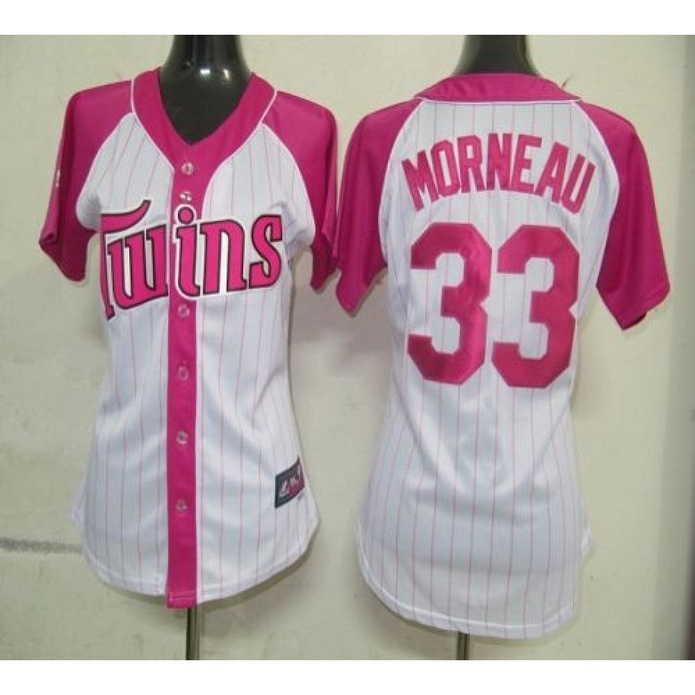 Twins #33 Justin Morneau White/Pink Women's Splash Fashion Stitched MLB Jersey