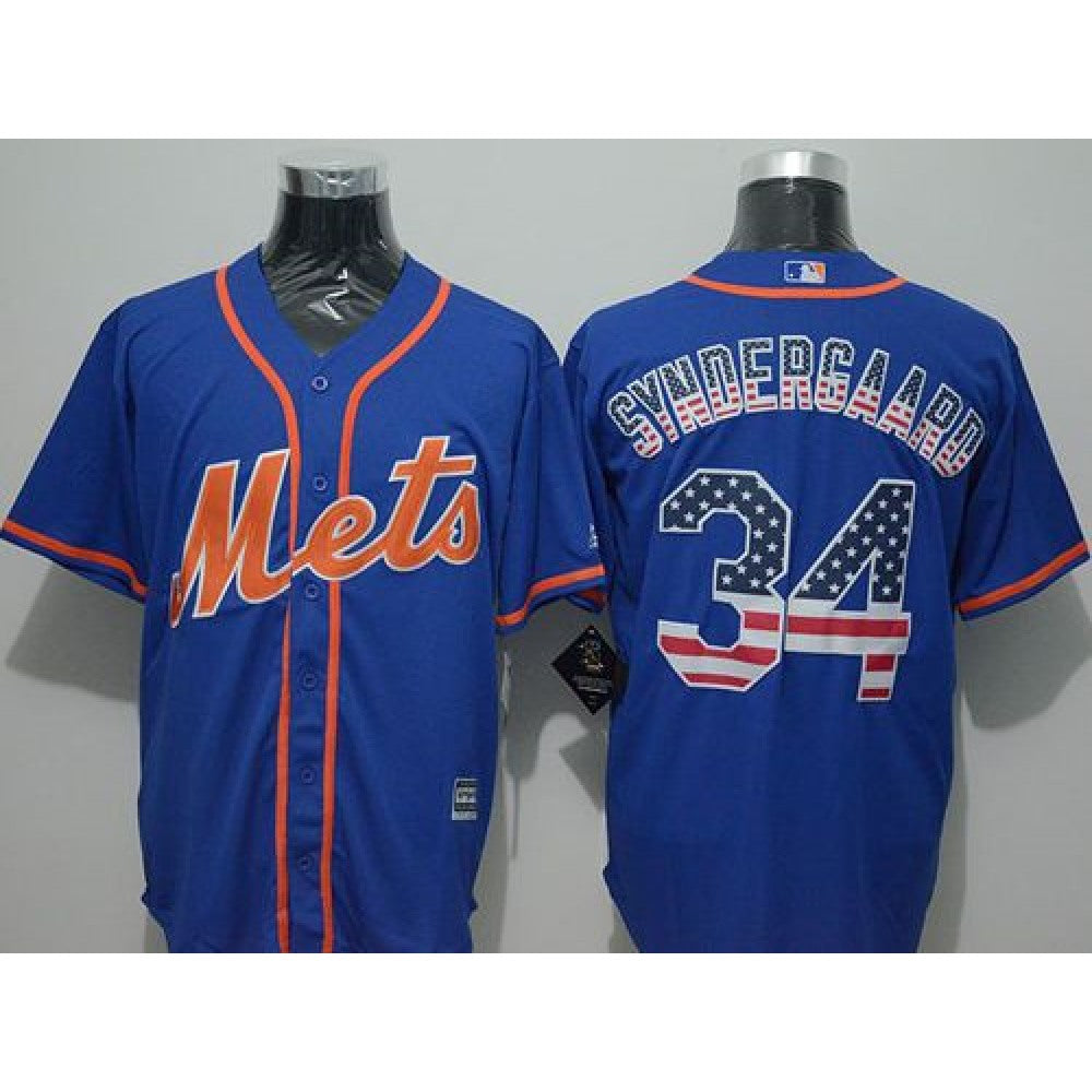 Mets #34 Noah Syndergaard Blue USA Flag Fashion Stitched MLB Jersey