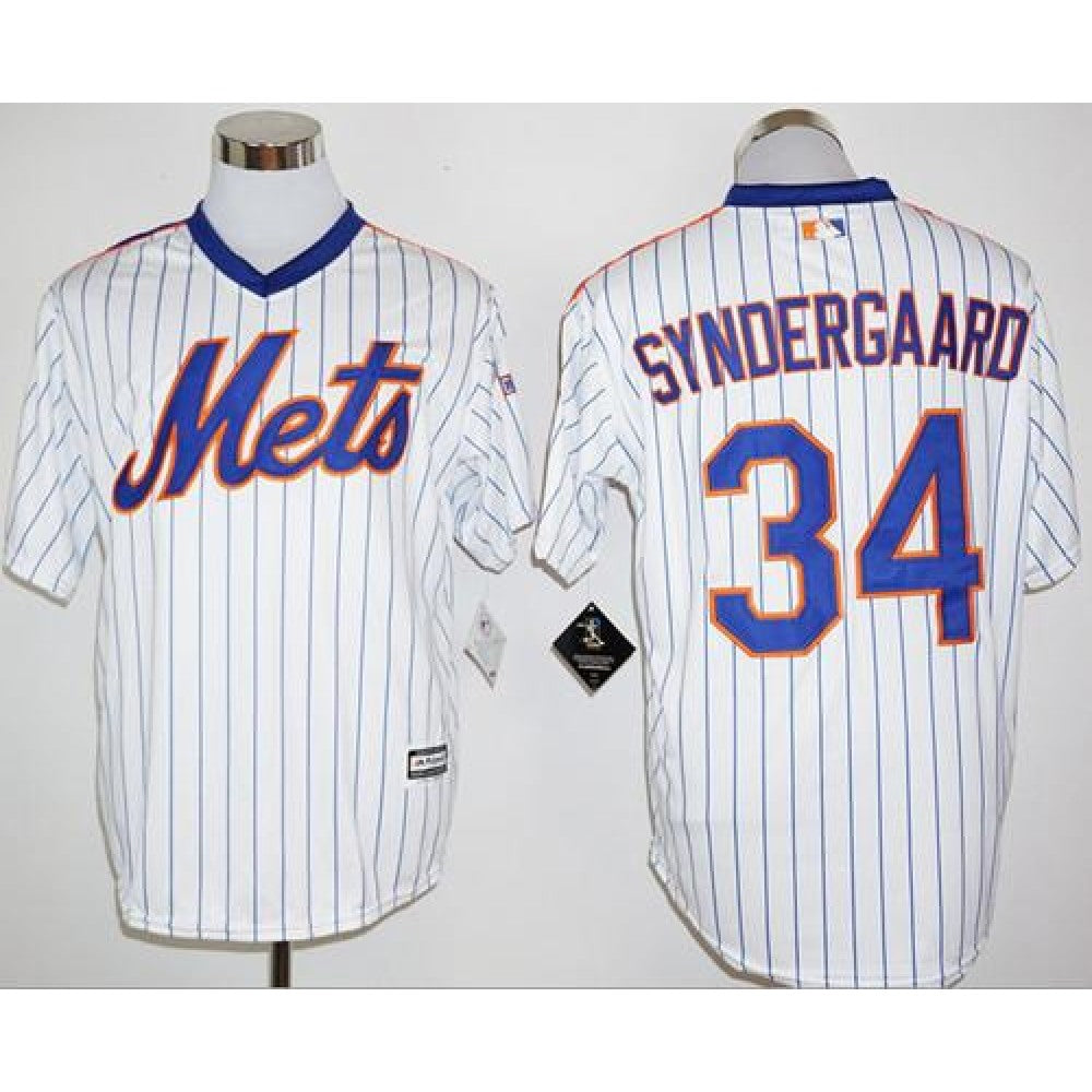Mets #34 Noah Syndergaard White(Blue Strip) Cool Base Cooperstown 25TH Stitched MLB Jersey