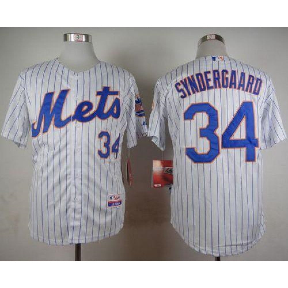 Mets #34 Noah Syndergaard White(Blue Strip) Home Cool Base Stitched MLB Jersey