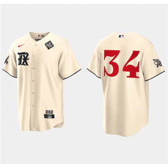 Men's Texas Rangers #34 Nolan Ryan Cream 2023 World Series City Connect Stitched Baseball Jersey