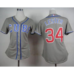 Cubs #34 Jon Lester Grey Alternate Road Women's Stitched MLB Jersey