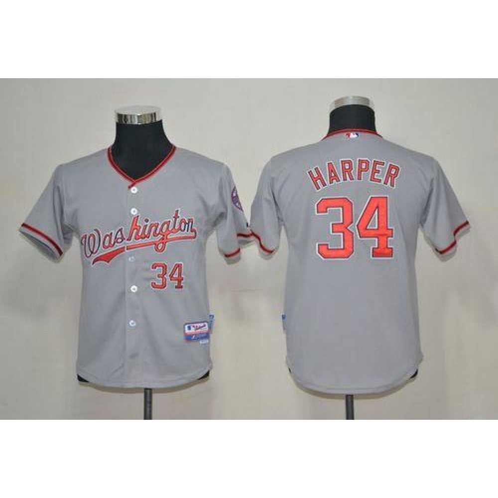 Nationals #34 Bryce Harper Grey Cool Base Stitched Youth MLB Jersey
