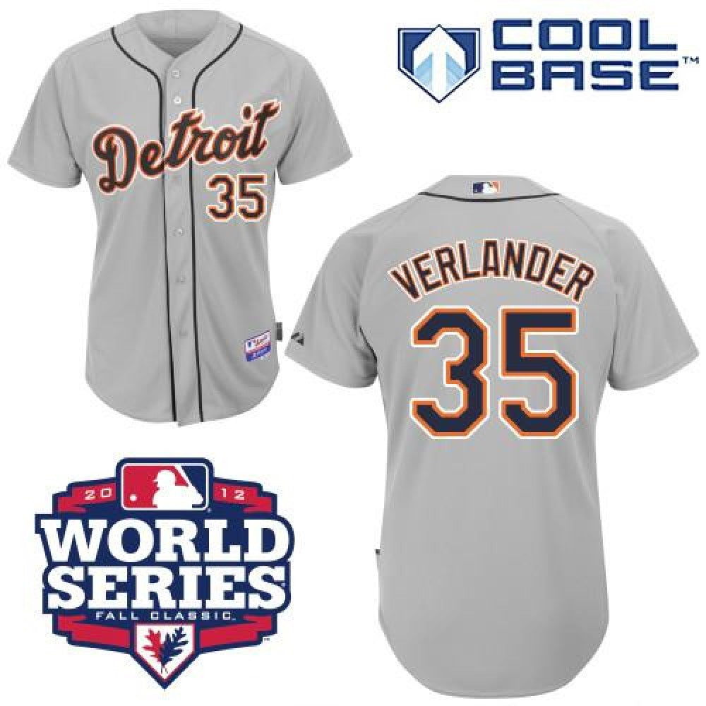 Tigers #35 Justin Verlander Grey Cool Base w/2012 World Series Patch Stitched MLB Jersey