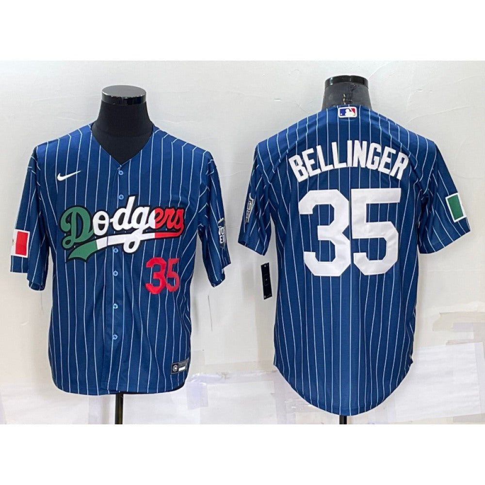 Men's Los Angeles Dodgers #35 Cody Bellinger Navy Mexico World Series Cool Base Stitched Baseball Jersey