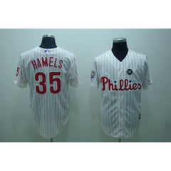 Phillies #35 Colbert Hamels Stitched White Red Strip MLB Jersey