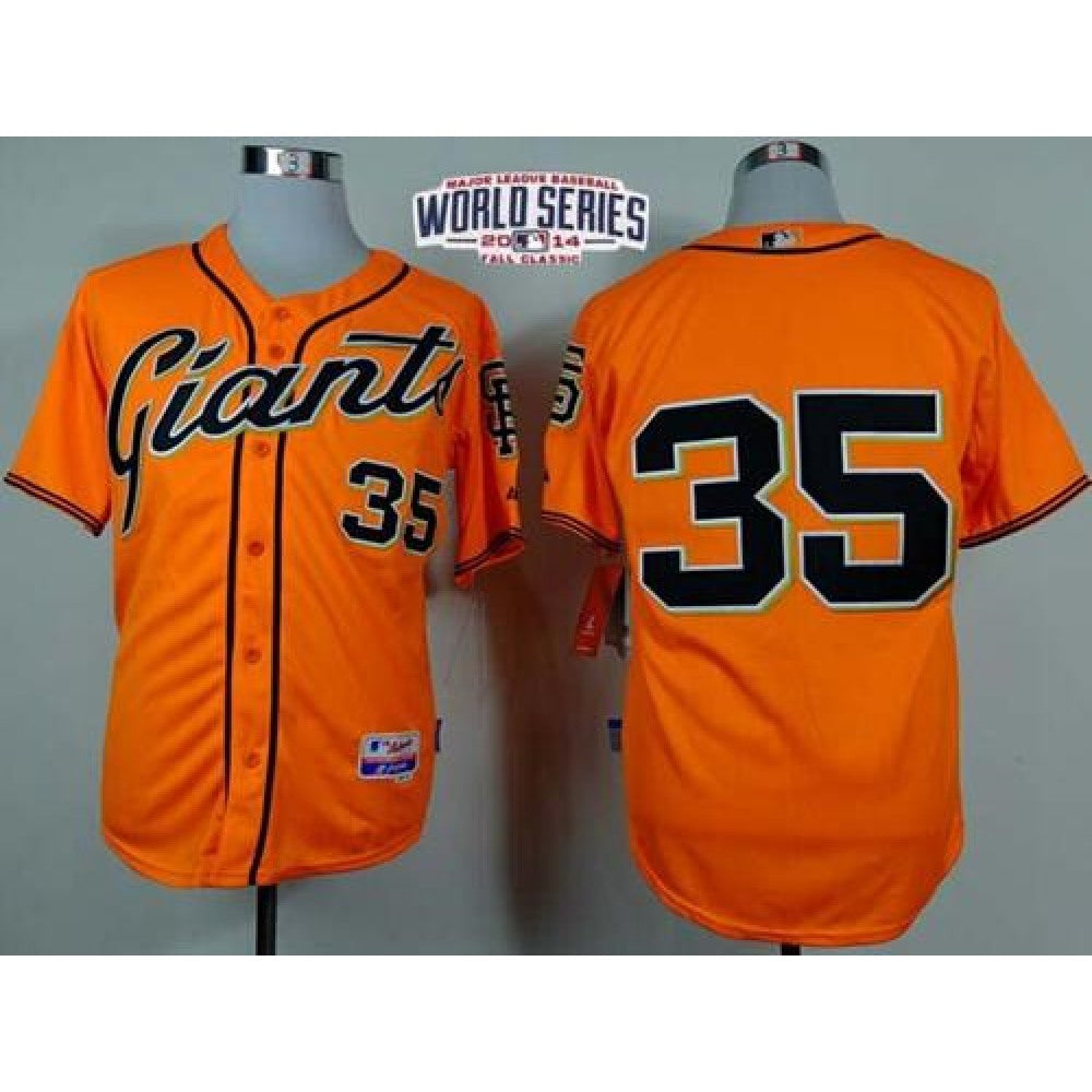 Giants #35 Brandon Crawford Orange Alternate Cool Base W/2014 World Series Patch Stitched MLB Jersey
