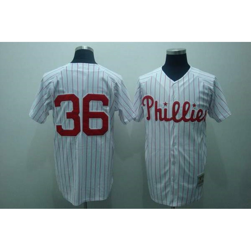 Mitchell and Ness Phillies #36 Robin Roberts Stitched White Red Strip MLB Jersey