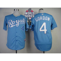 Royals #4 Alex Gordon Light Blue Cool Base W/2015 World Series Patch Stitched MLB Jersey