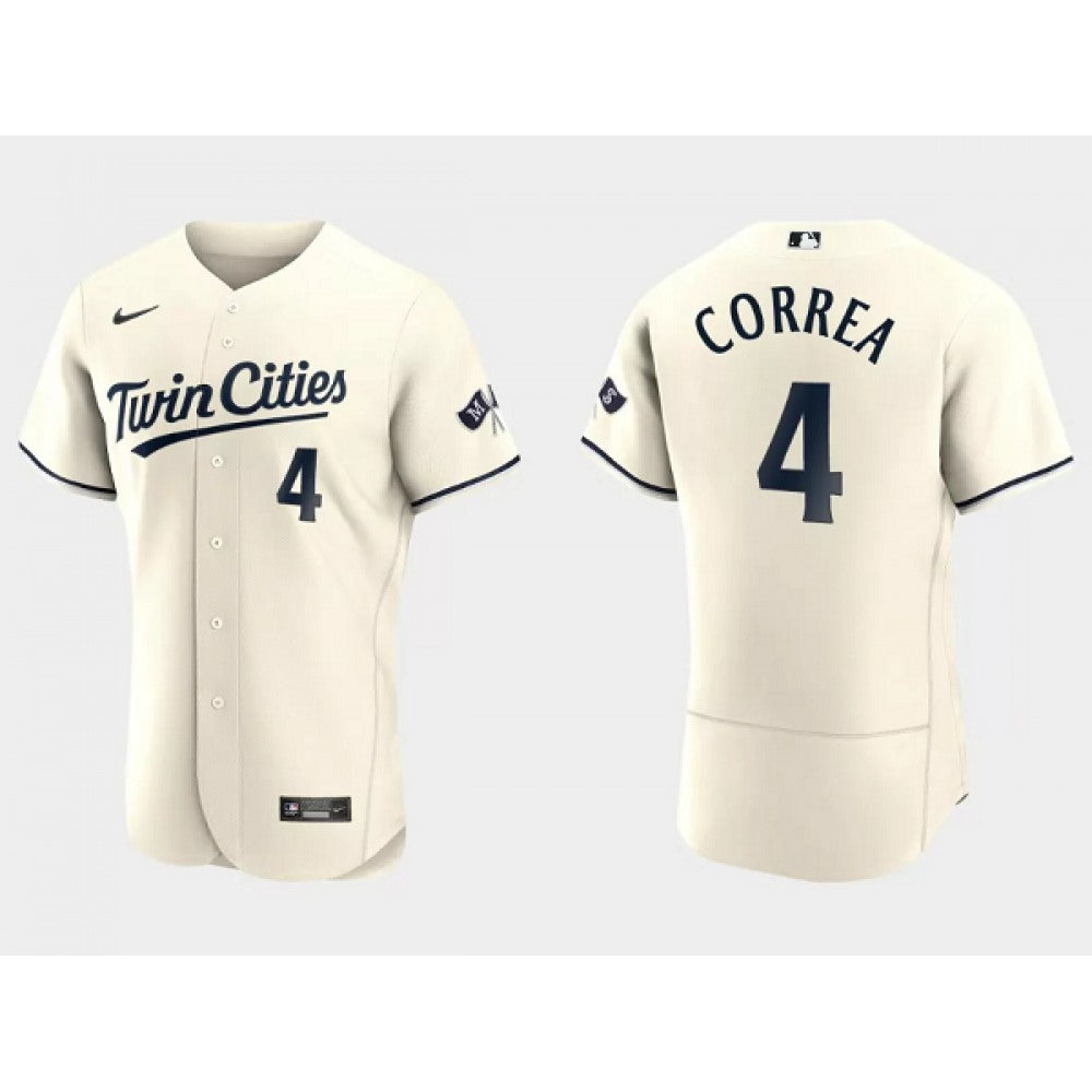 Men's Minnesota Twins #4 Carlos Correa Cream Flex Base Stitched Baseball Jersey