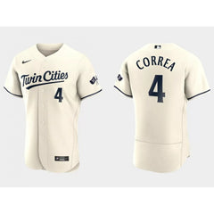 Men's Minnesota Twins #4 Carlos Correa Cream Flex Base Stitched Baseball Jersey