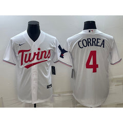 Men's Minnesota Twins #4 Carlos Correa White Cool Base Stitched Jersey
