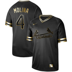 Men's St. Louis Cardinals #4 Yadier Molina Black Gold Stitched MLB Jersey