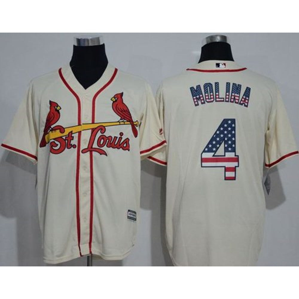 Cardinals #4 Yadier Molina Cream USA Flag Fashion Stitched MLB Jersey
