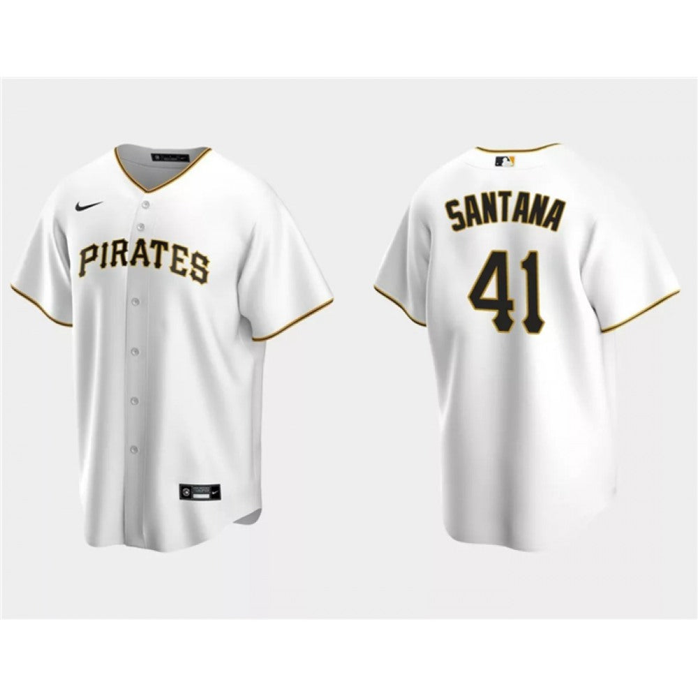 Men's Pittsburgh Pirates #41 Carlos Santana White Cool Base Stitched Baseball Jersey