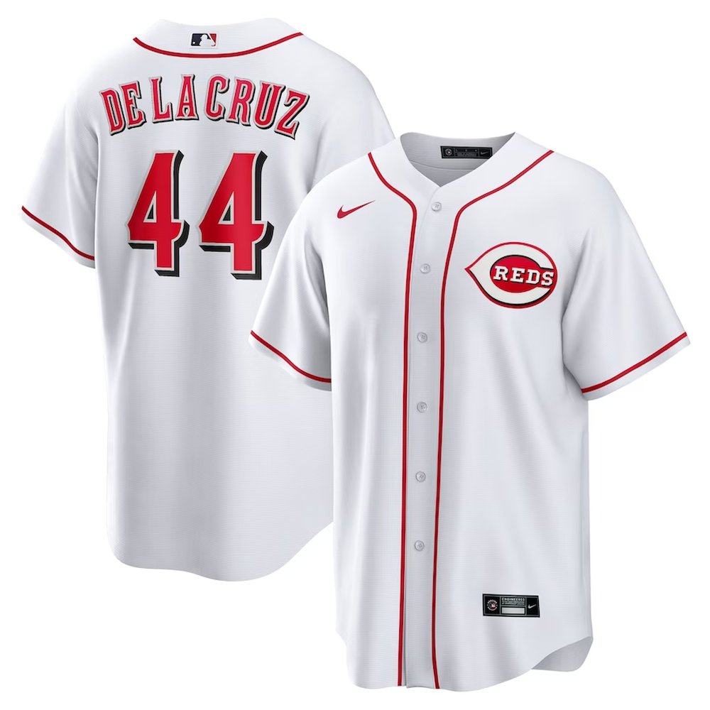 Men's Cincinnati Reds #44 Elly De La Cruz White Cool Base Stitched Baseball Jersey