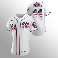Men's Washington Nationals #44 Daniel Hudson White 2020 Stars & Stripes Flex Base Stitched Jersey
