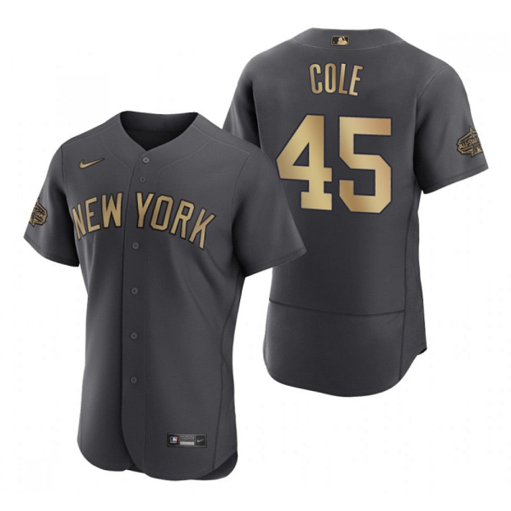 Men's New York Yankees #45 Gerrit Cole 2022 All-Star Charcoal Flex Base Stitched Baseball Jersey