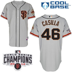 Giants #46 Santiago Casilla Grey Road 2 Cool Base W/2014 World Series Champions Patch Stitched MLB Jersey