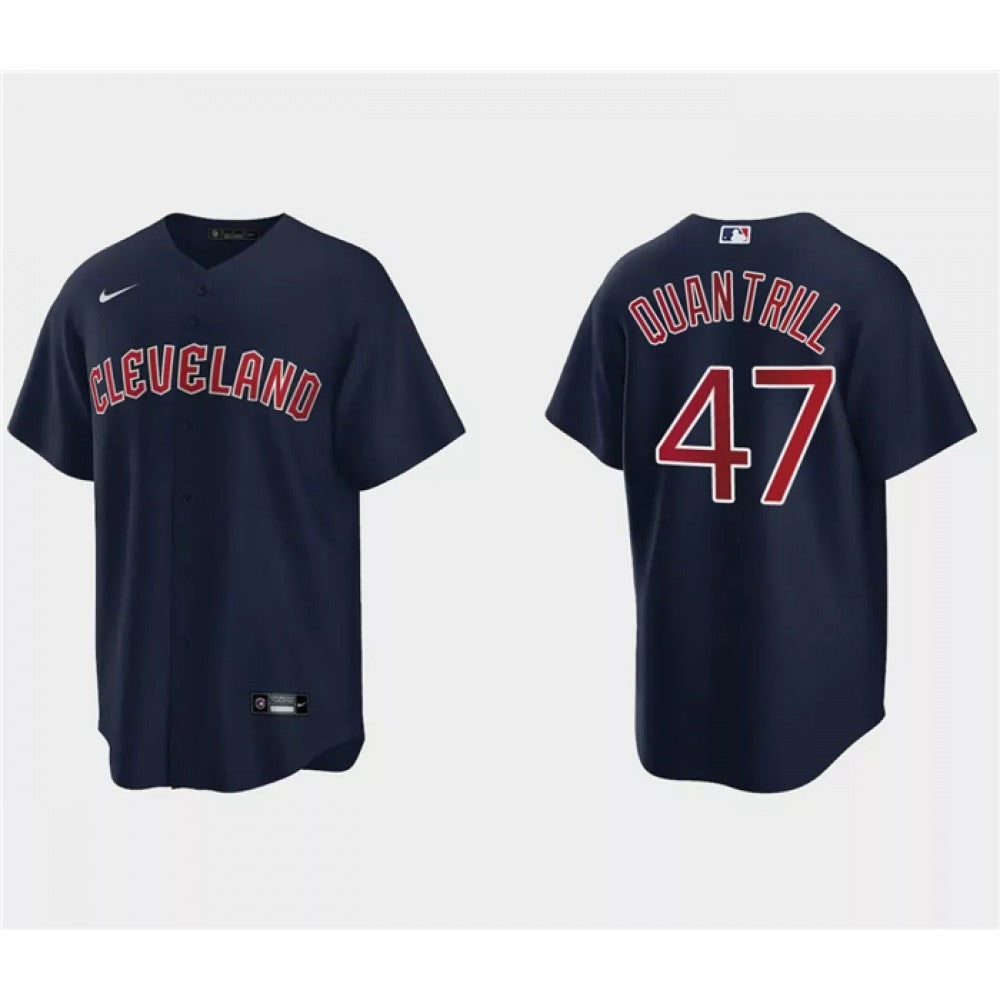 Men's Cleveland Guardians #47 Cal Quantrill Navy Cool Base Stitched Jersey