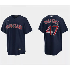 Men's Cleveland Guardians #47 Cal Quantrill Navy Cool Base Stitched Jersey
