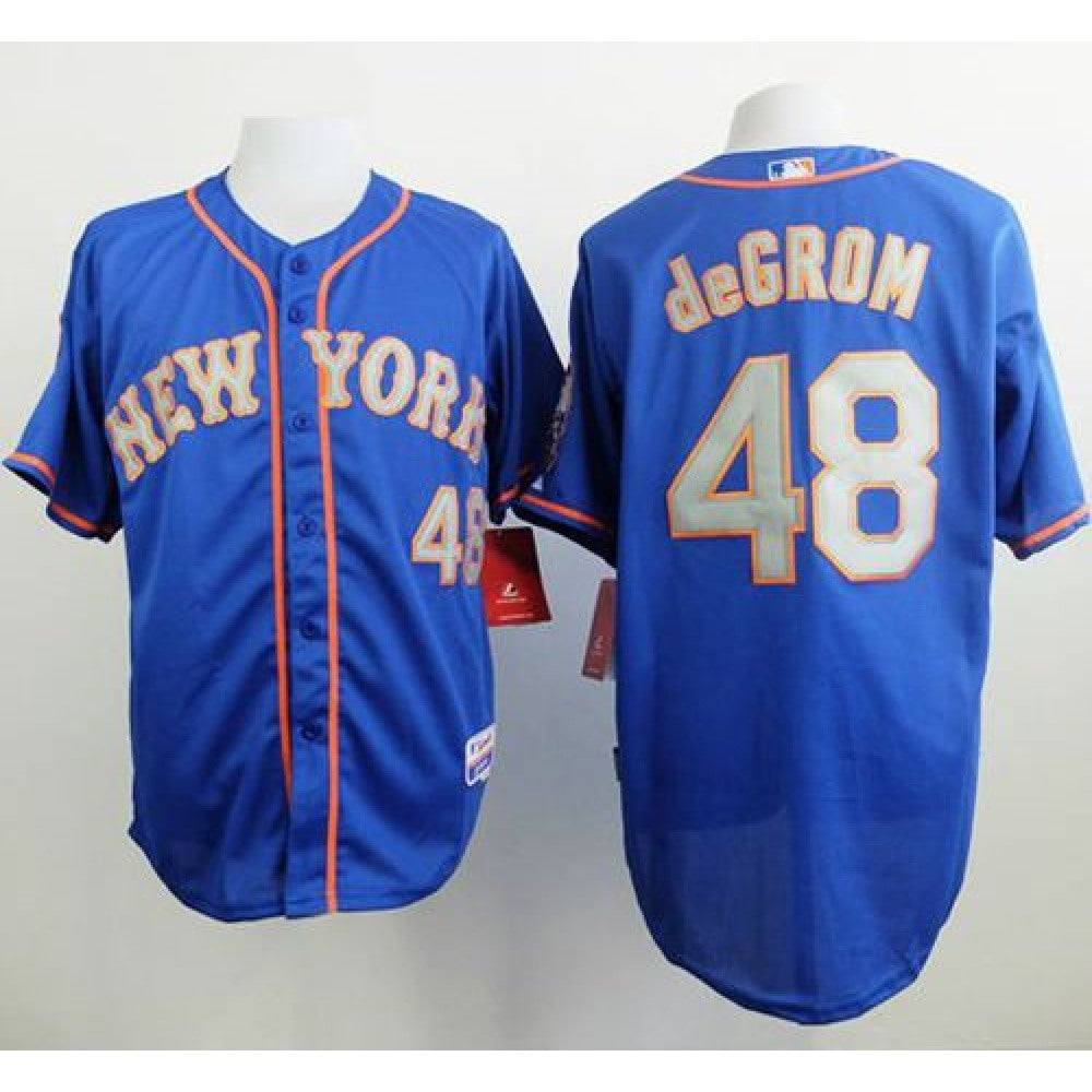 Mets #48 Jacob DeGrom Blue(Grey NO.) Alternate Road Cool Base Stitched MLB Jersey