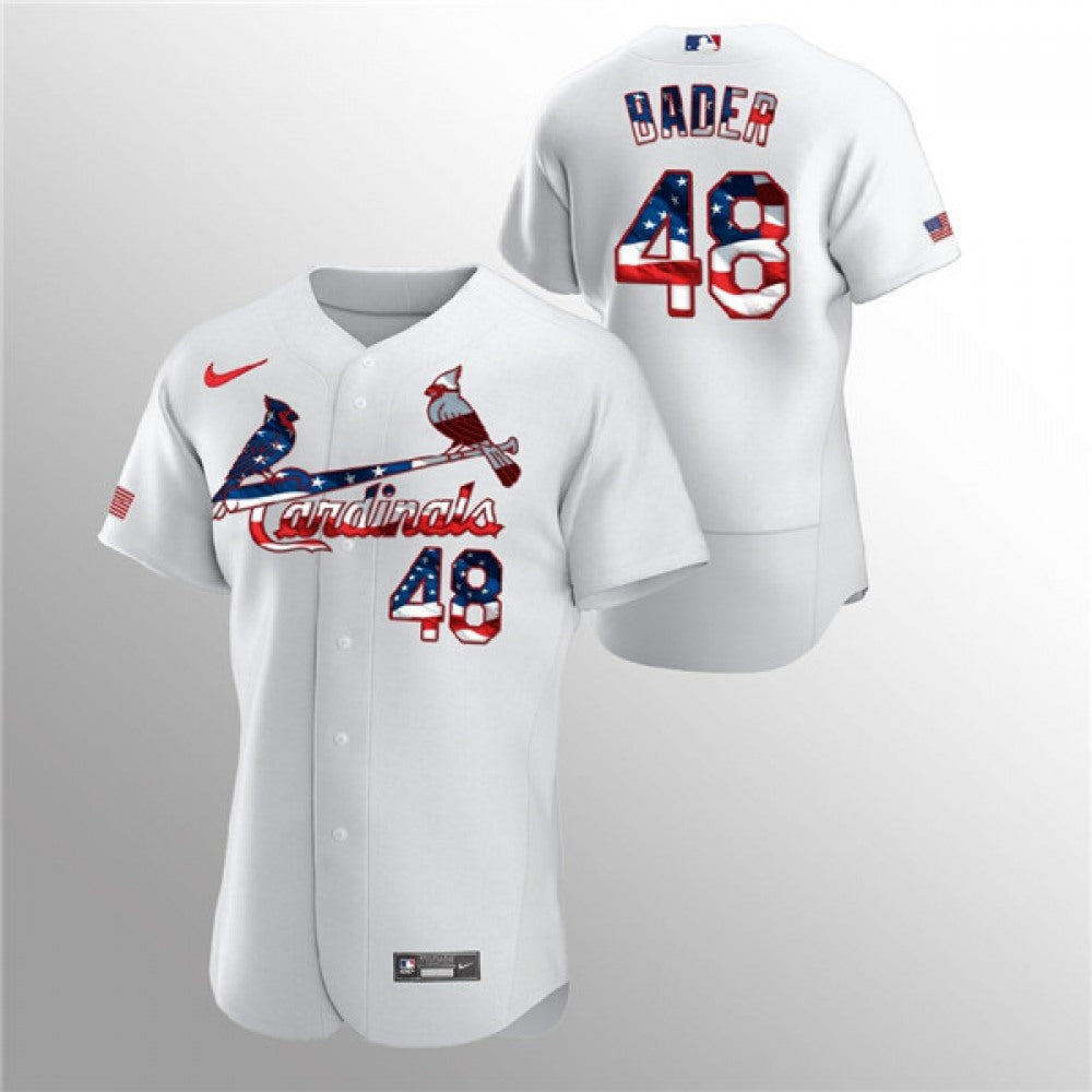 Men's St. Louis Cardinals #48 Harrison Bader White 2020 Stars & Stripes Flex Base Stitched Jersey