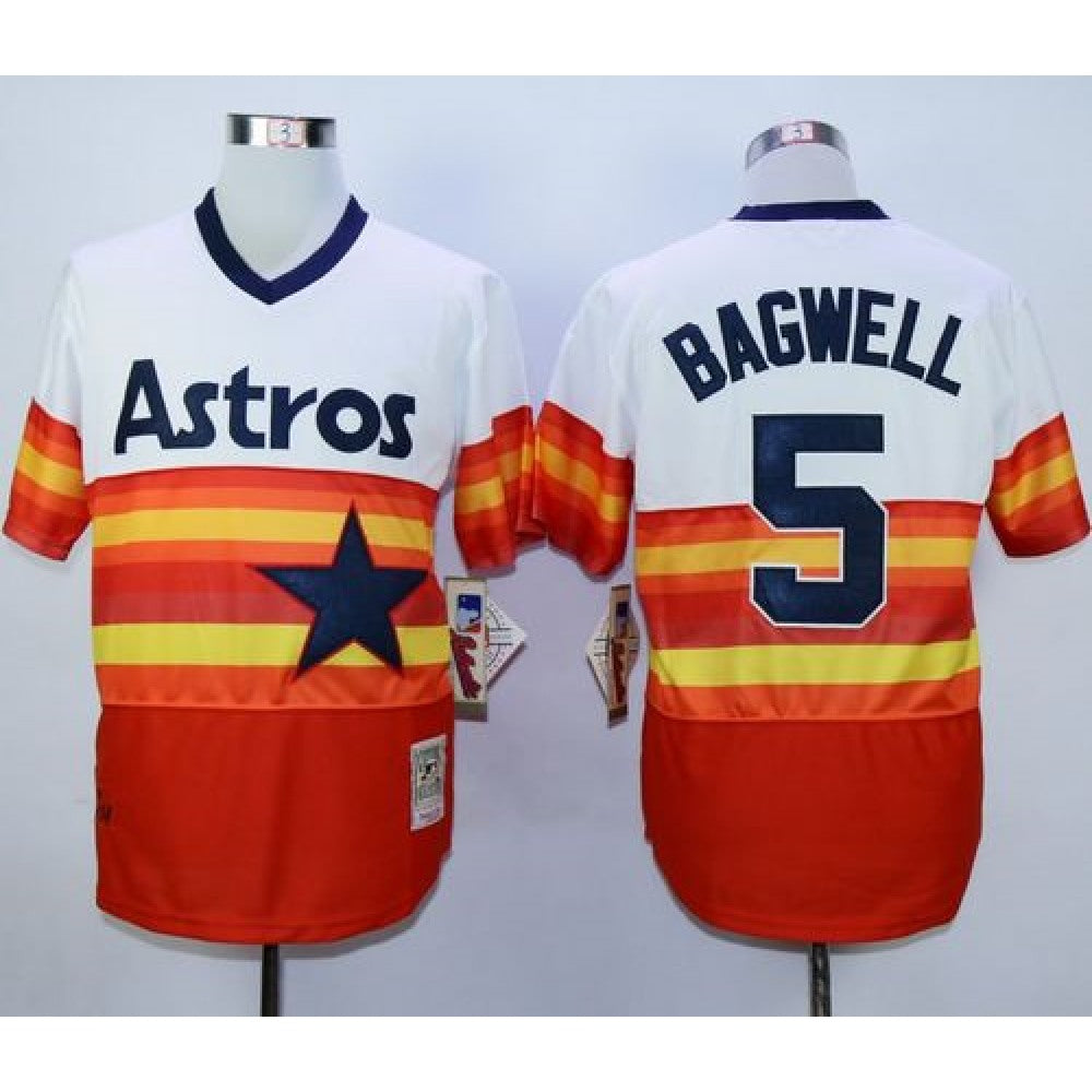 Mitchell And Ness 1980 Astros #5 Jeff Bagwell White/Orange Throwback Stitched MLB Jersey
