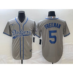 Men's Los Angeles Dodgers #5 Freddie Freeman Gray Cool Base Stitched Baseball Jersey
