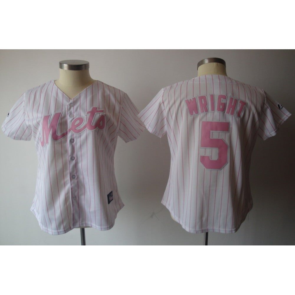 Mets #5 David Wright White Pink Strip Women's Fashion Stitched MLB Jersey